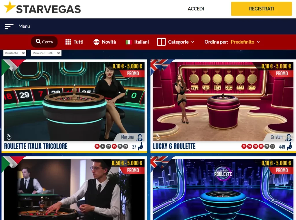 Giochi dal vivo e slot StarVegas